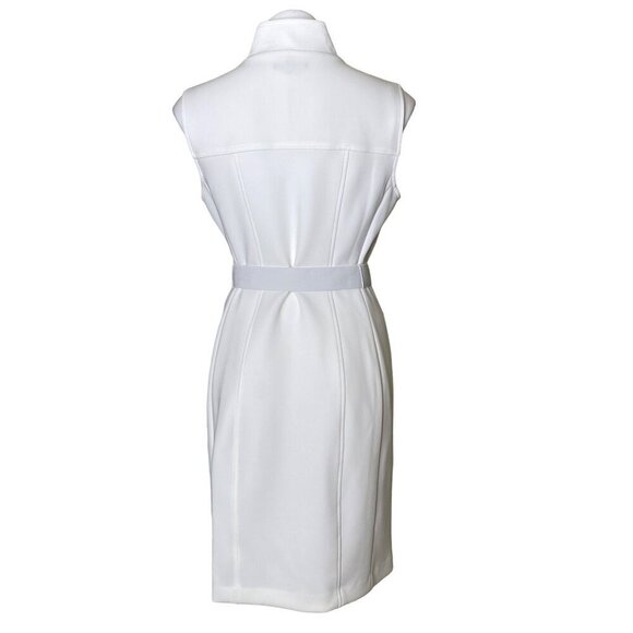 Tommy Hilfiger Ivory Scuba Sheath Dress, NWT $119 Front Zip Belt Women's Size 12 - Picture 6 of 12